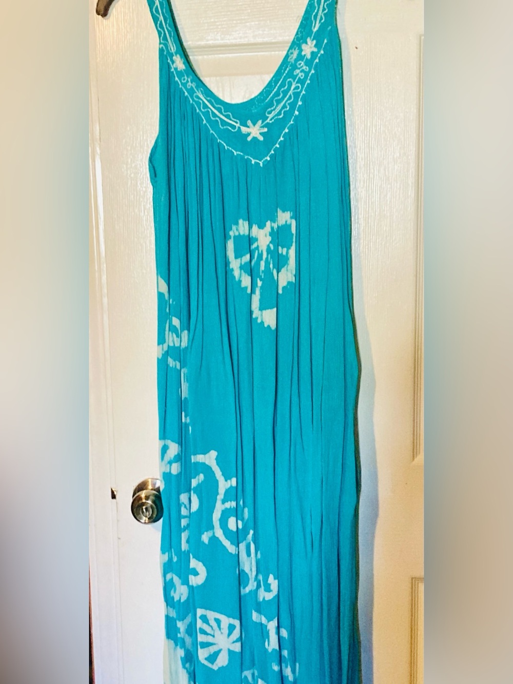 Ingear Turquoise Maxi Dress with White Tie-Dye Accents